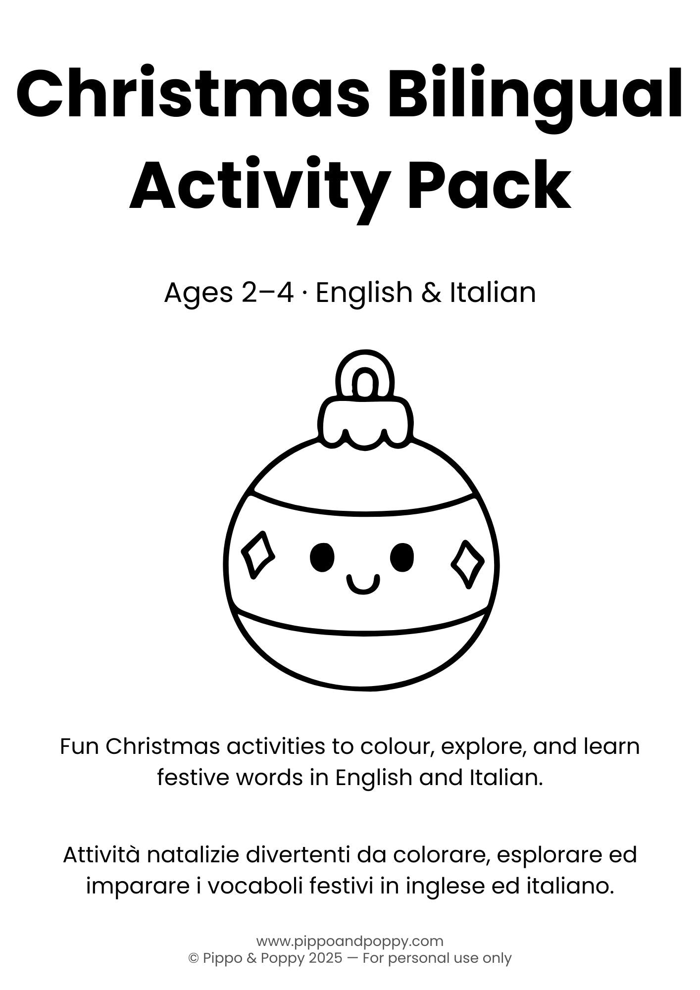 Christmas Bilingual Activity Pack Ages 2-4